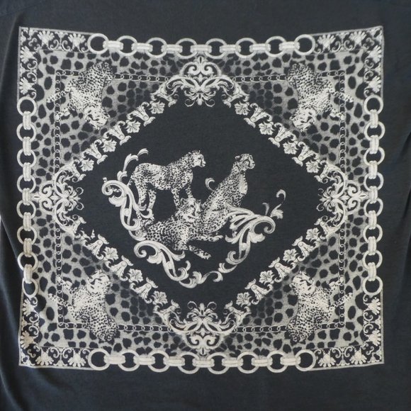 Zara Tee Black Hi Low Animal Cheetahs front & Back Crew Slouchy S - Picture 2 of 7